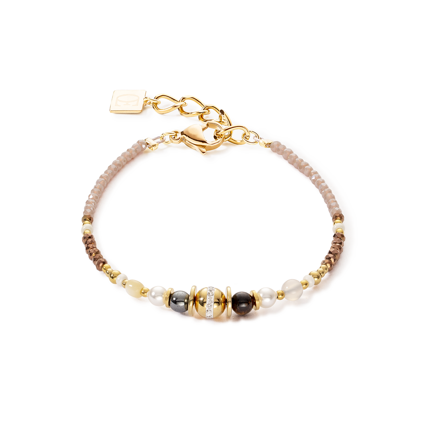 Armband Kugel Edelsteine & Crystal Pearls braun-gold