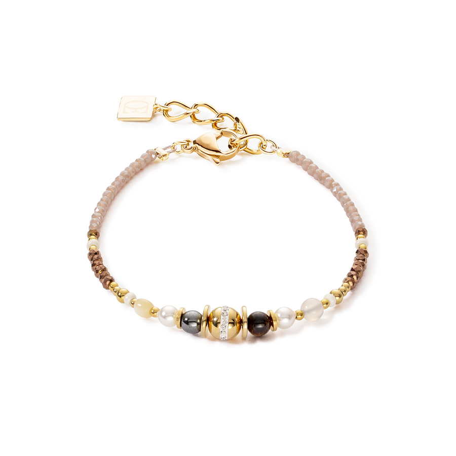 Armband Kugel Edelsteine & Crystal Pearls braun-gold