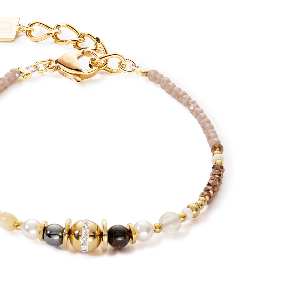 Armband Kugel Edelsteine & Crystal Pearls braun-gold