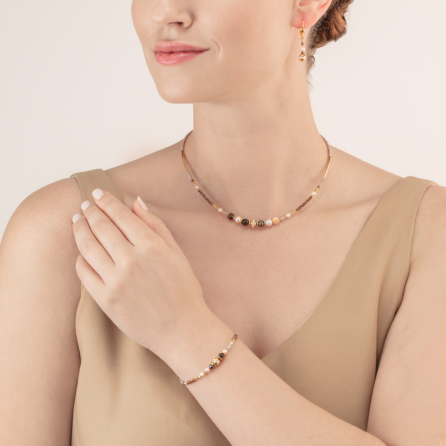 Armband Kugel Edelsteine & Crystal Pearls braun-gold