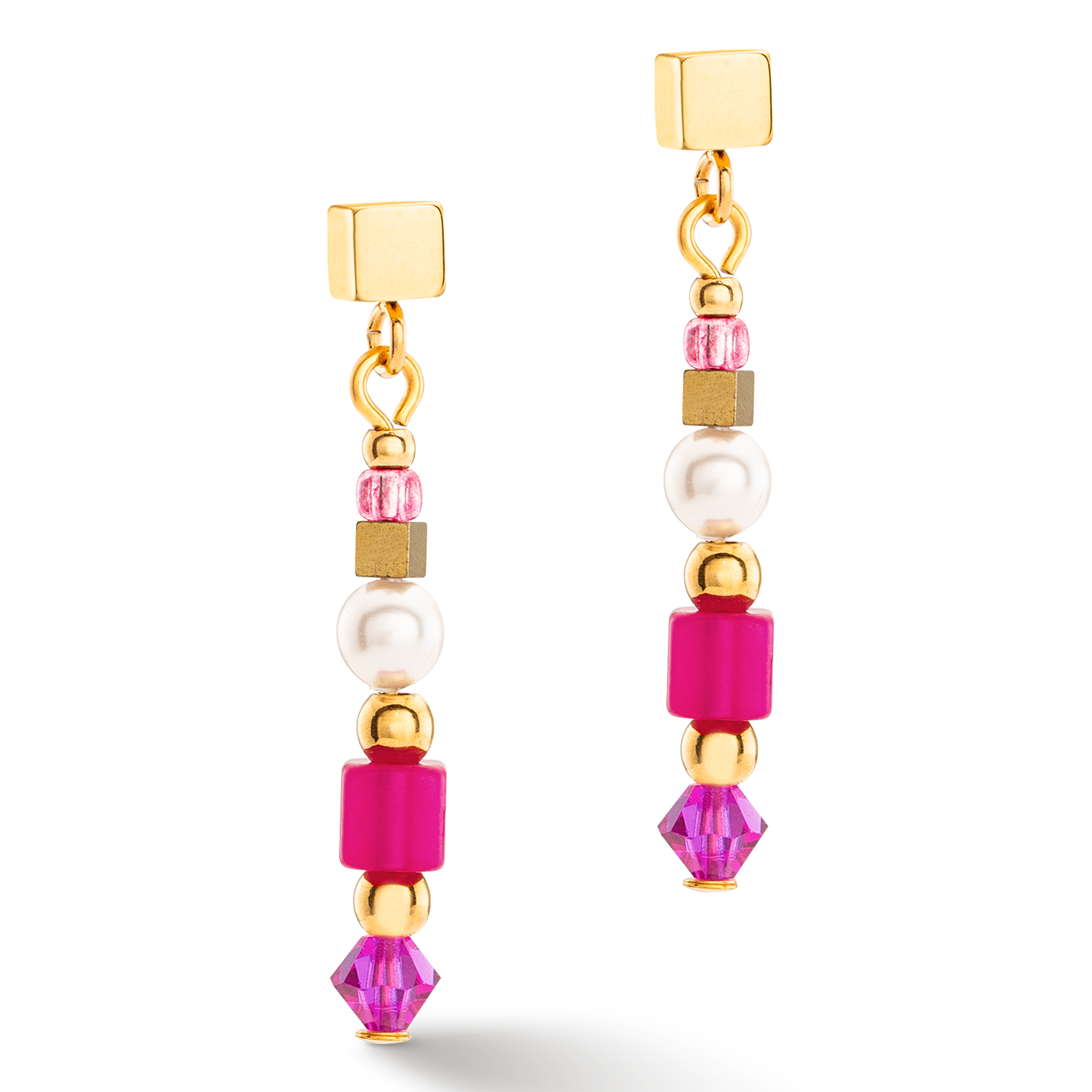 Ohrringe Square Stripes gold-magenta