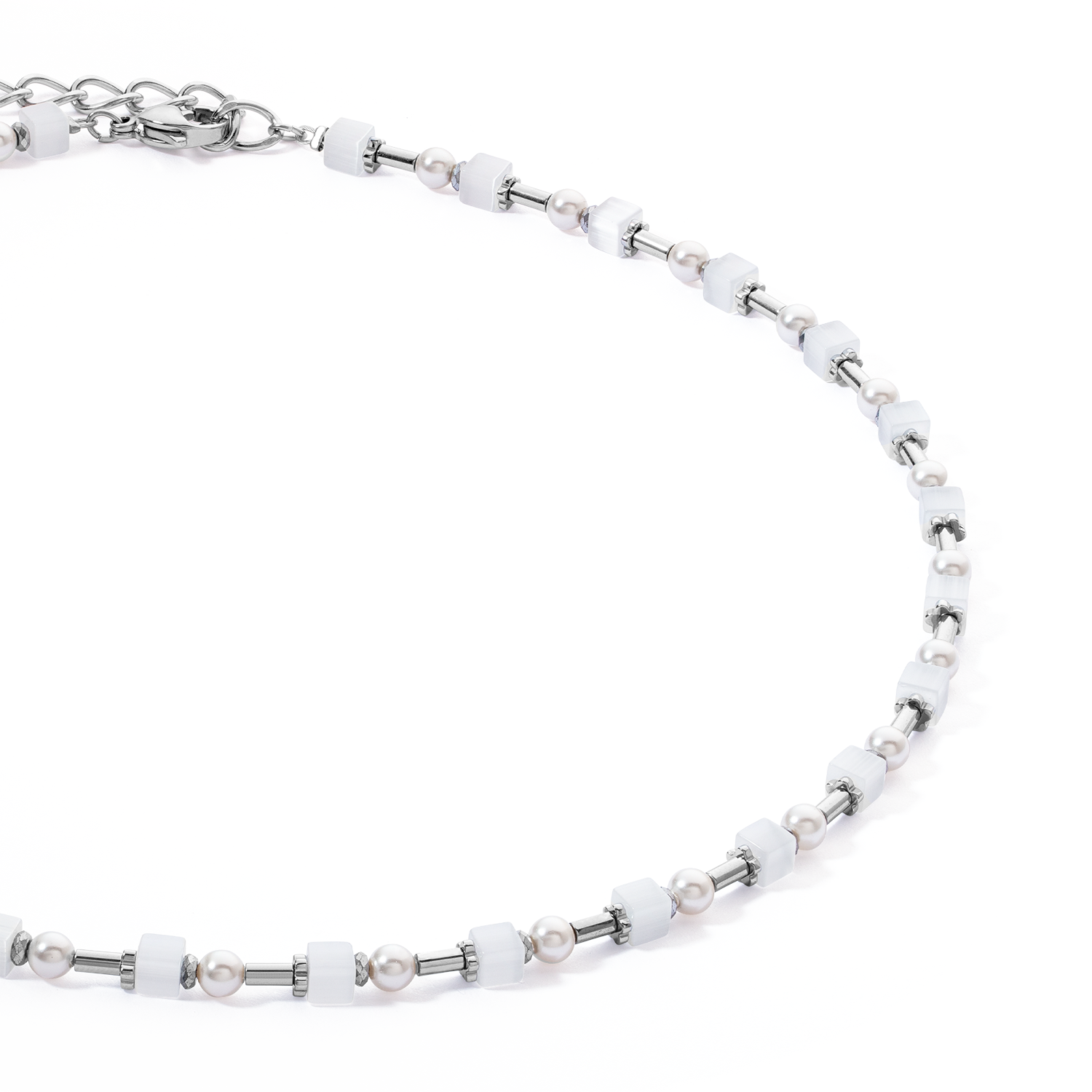 Halskette Mini Cubes & Pearls Mix Silber-Weiß