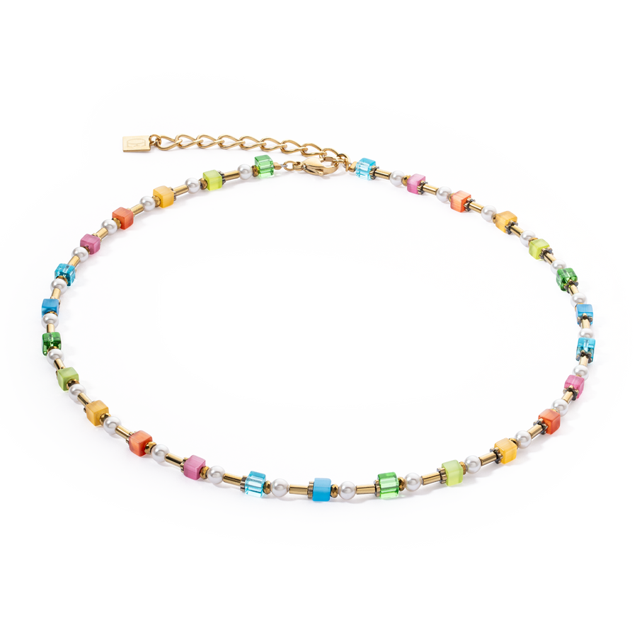 Halskette Mini Cubes & Pearls Mix Gold-Rainbow