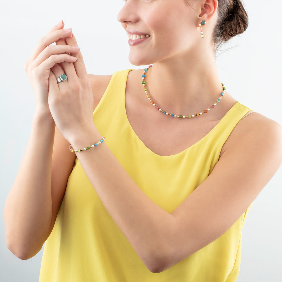 Halskette Mini Cubes & Pearls Mix Gold-Rainbow