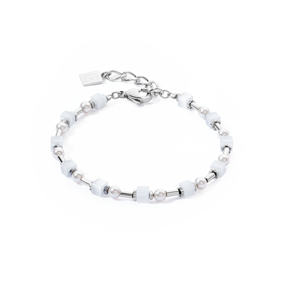 Armband Mini Cubes & Pearls Mix Silber-Weiß