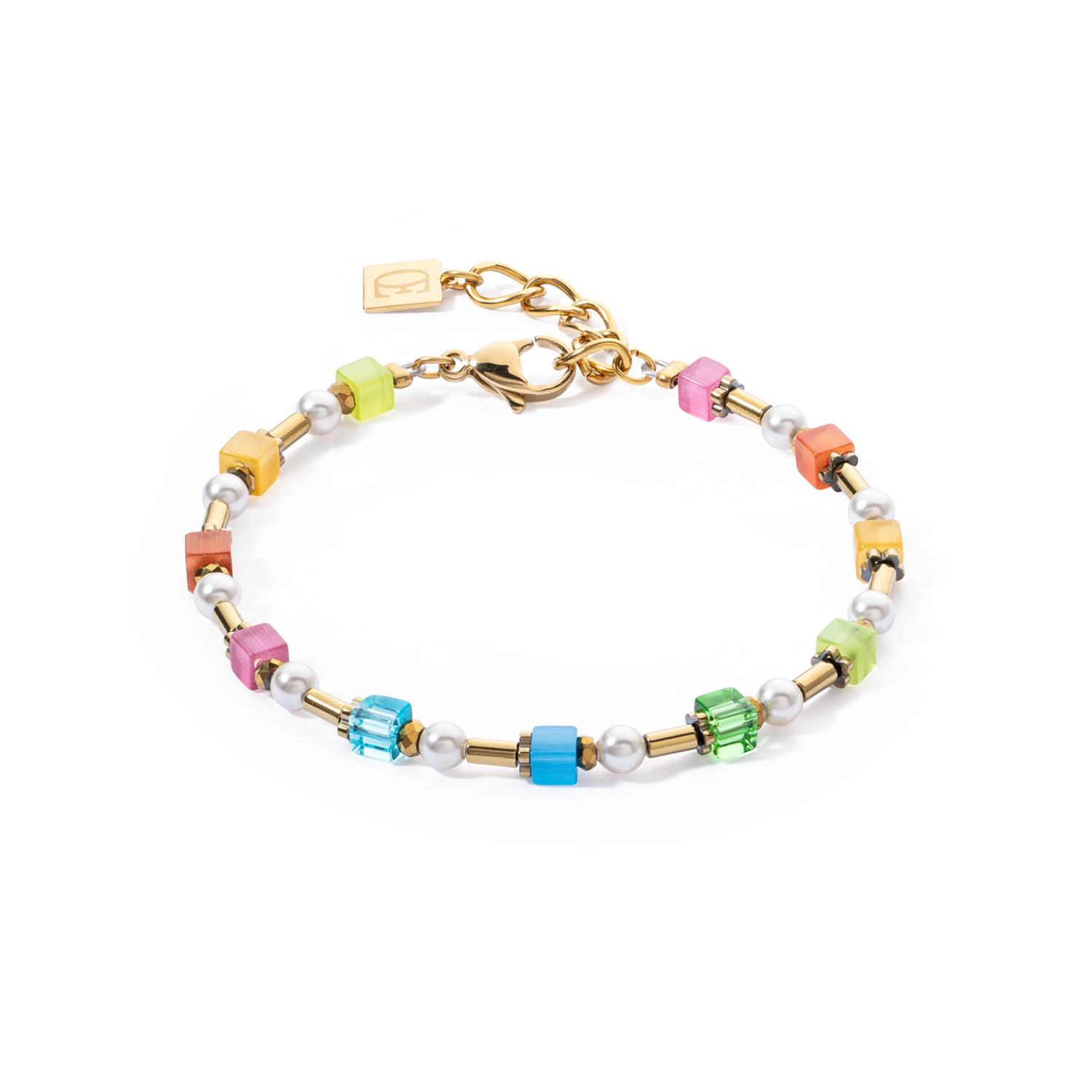 Armband Mini Cubes & Pearls Mix Gold-Rainbow