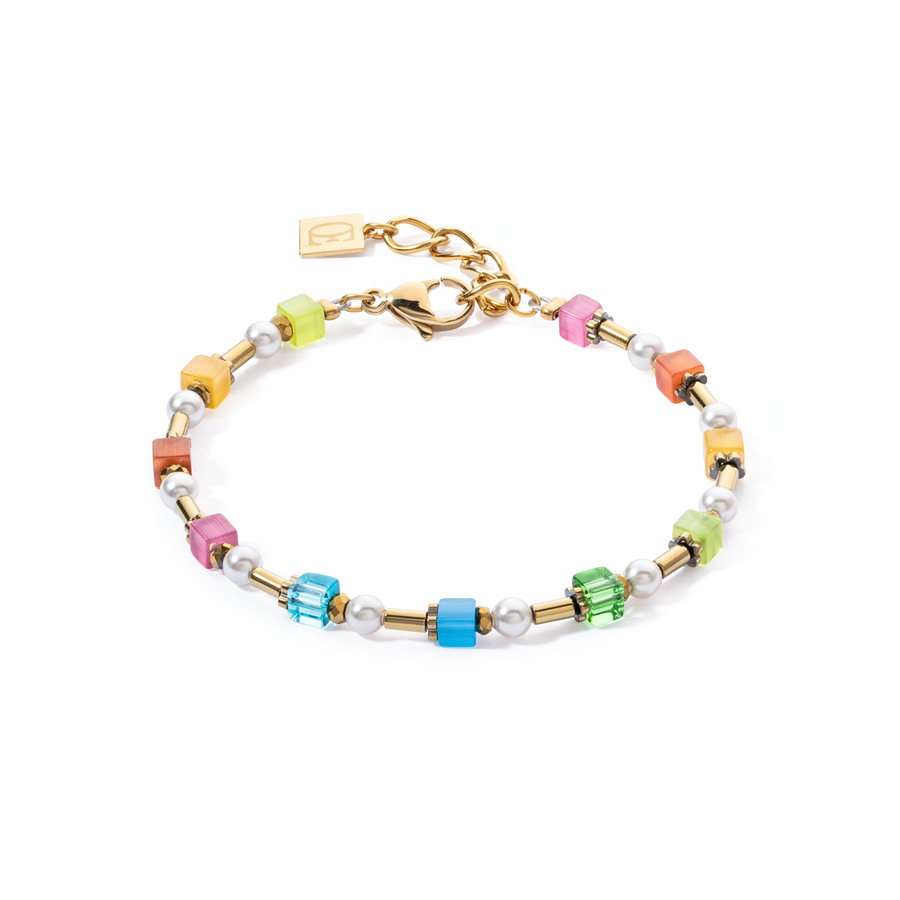 Armband Mini Cubes & Pearls Mix Gold-Rainbow