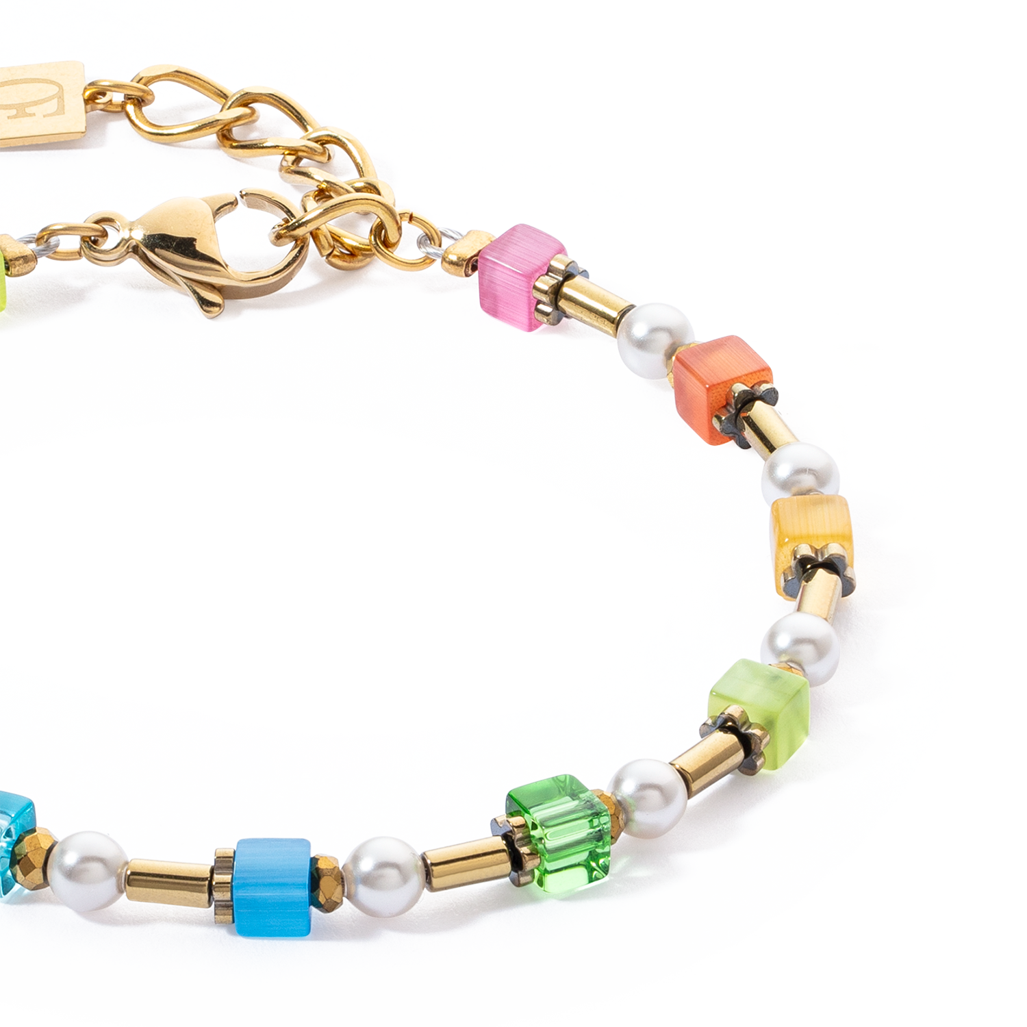 Armband Mini Cubes & Pearls Mix Gold-Rainbow