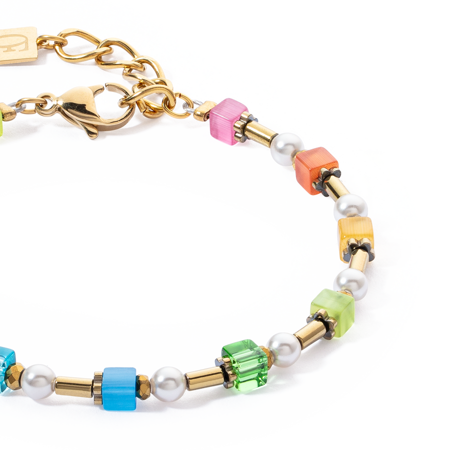 Armband Mini Cubes & Pearls Mix Gold-Rainbow