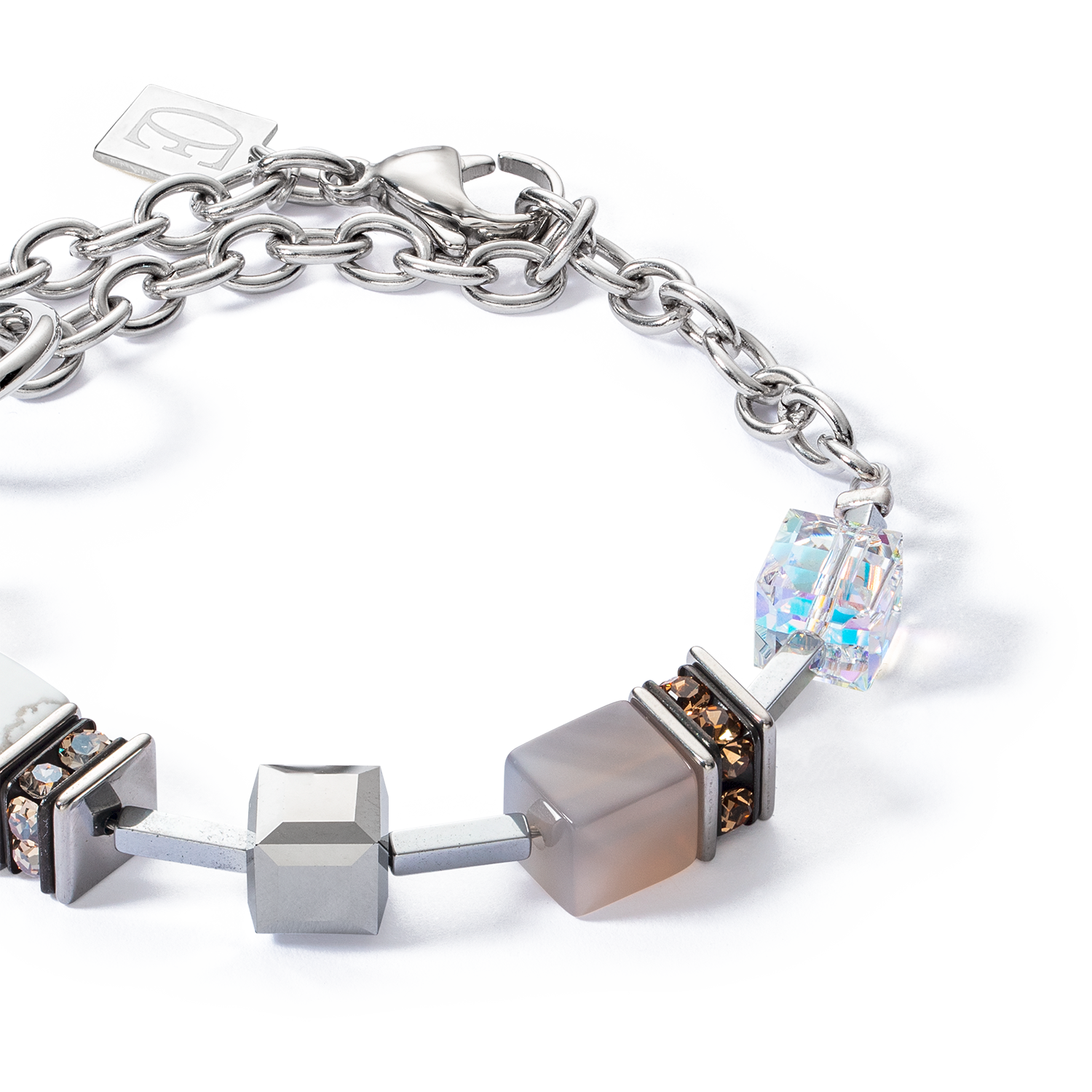 Armband GeoCUBE® Statement Precious Chunky Chain Multiwear grau-beige