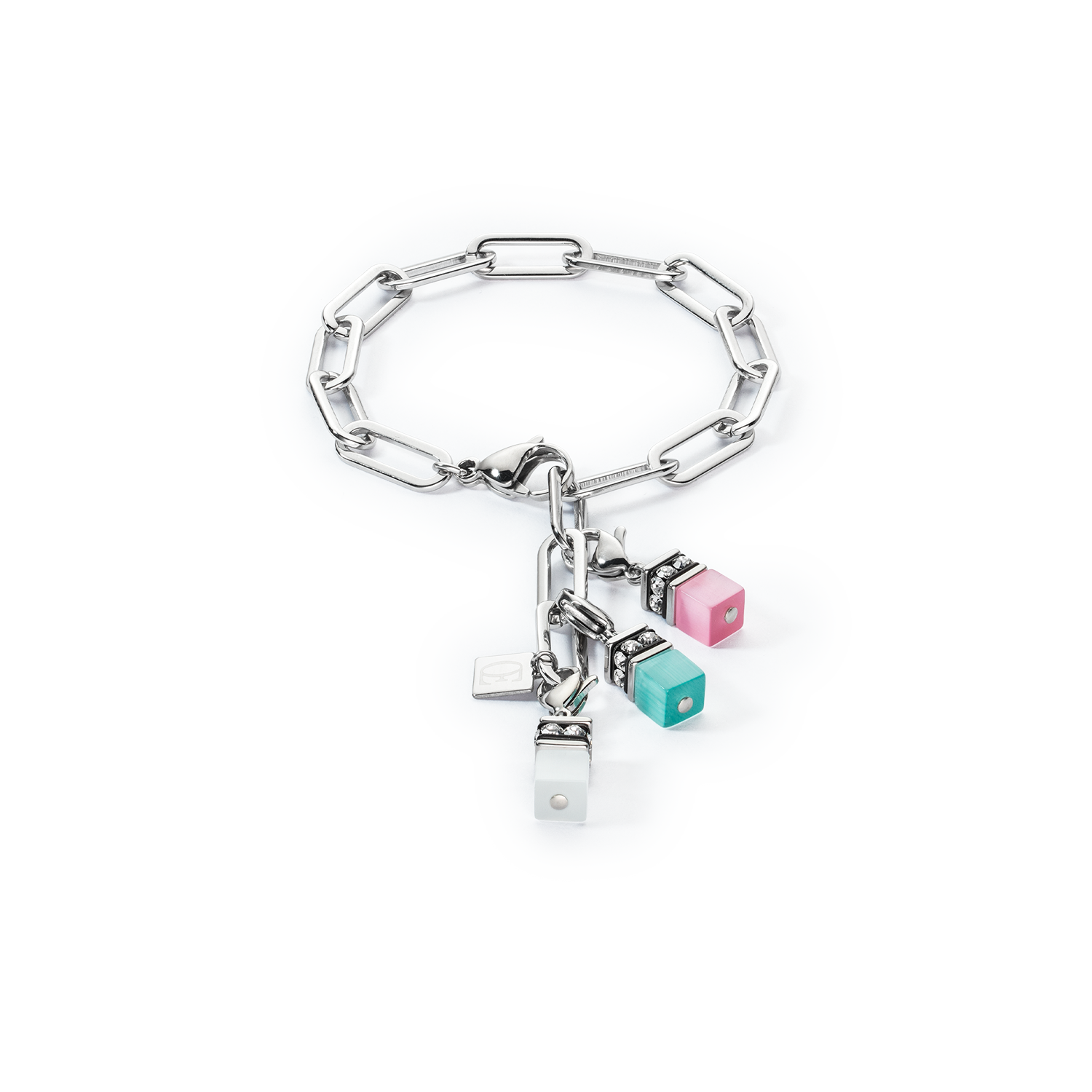 Armband Happy Iconic Cube Charms silber pastell
