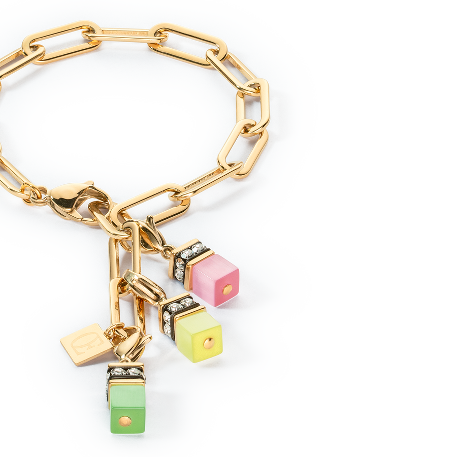 Armband Happy Iconic Cube Charms gold pastell