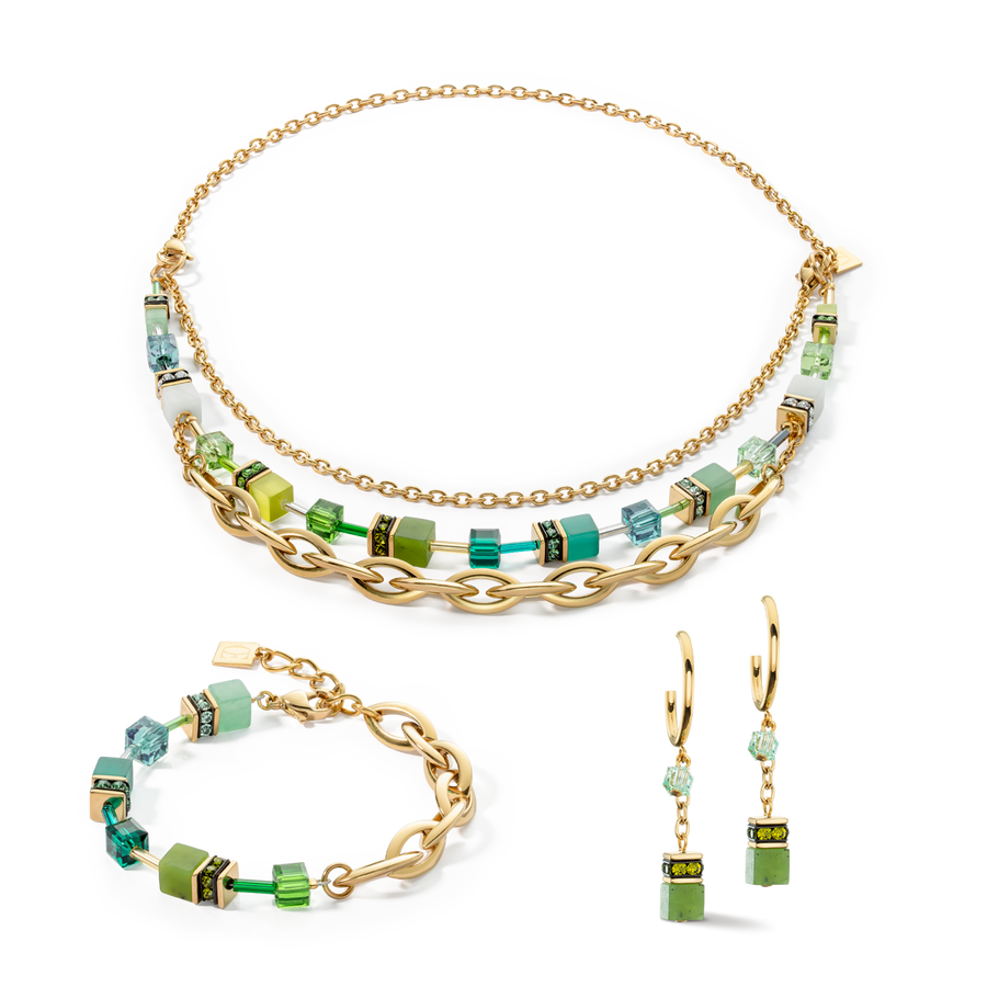 Halskette GeoCUBE® Festive Layer gold-grün