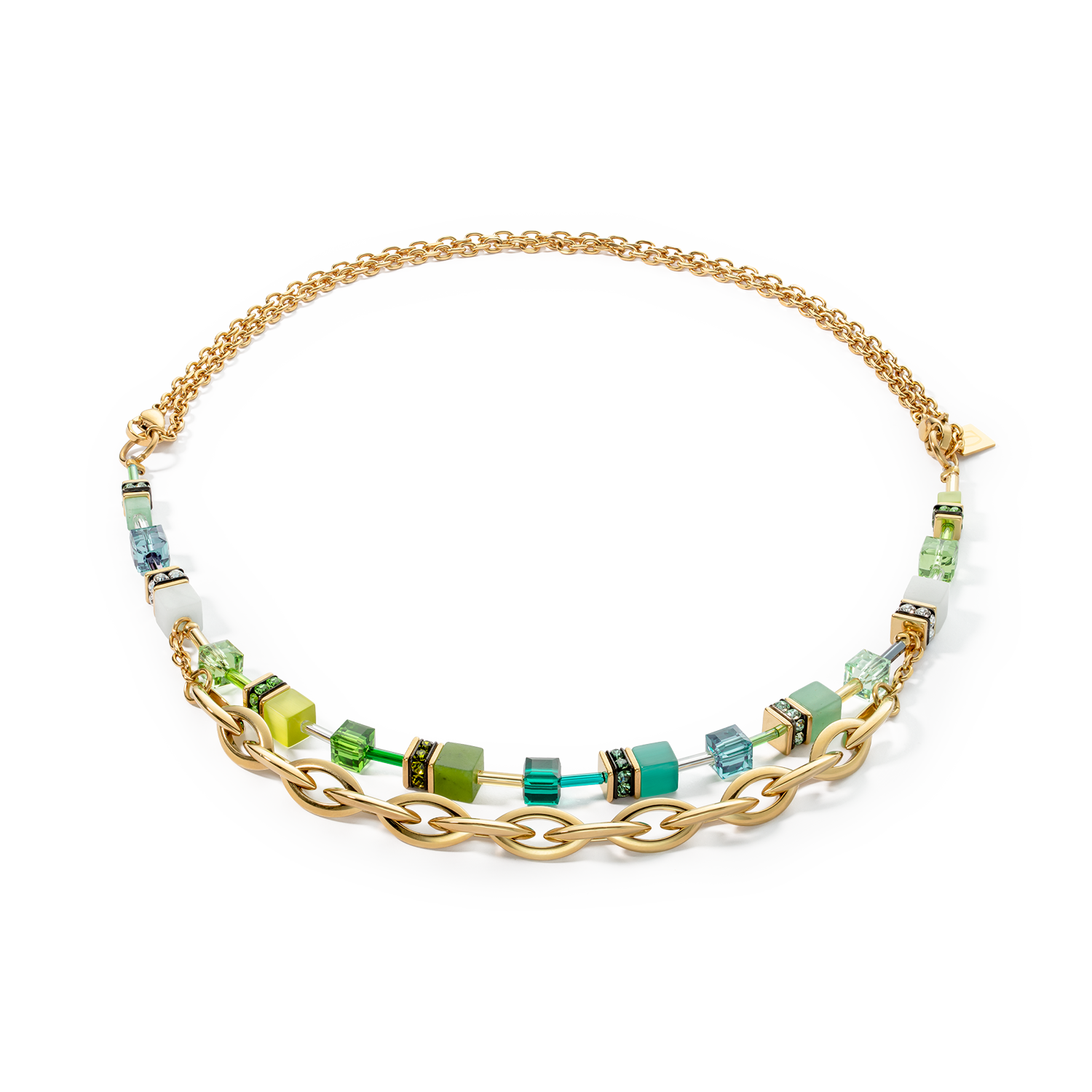 Halskette GeoCUBE® Festive Layer gold-grün