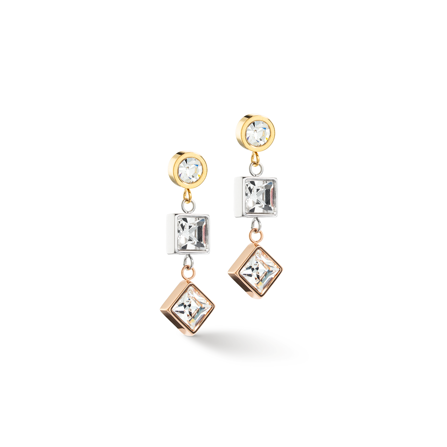 Ohrringe Brilliant Square Trilogy interchangeable Pendant Tricolor