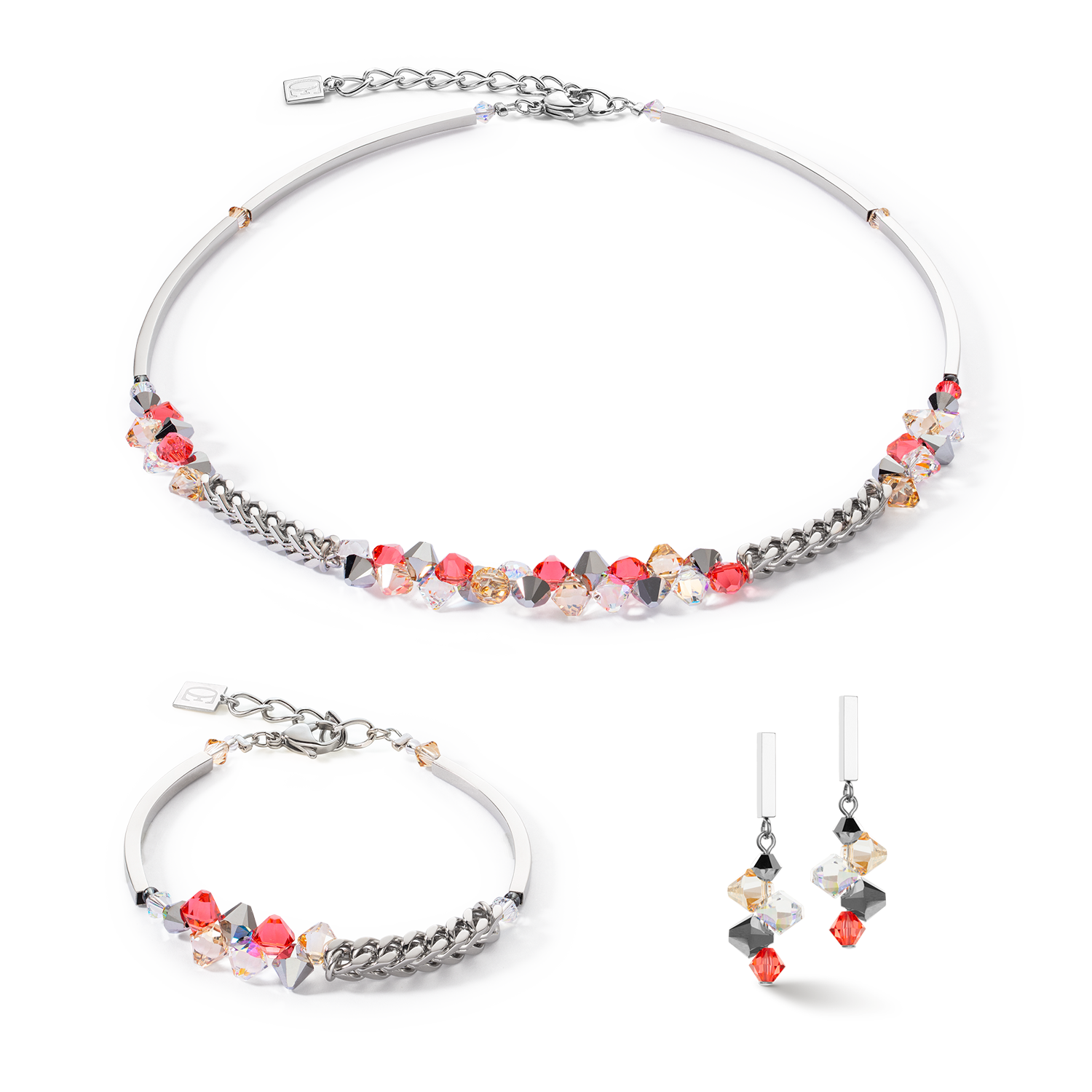 Dancing Crystals & Chunky Chain Armband rot