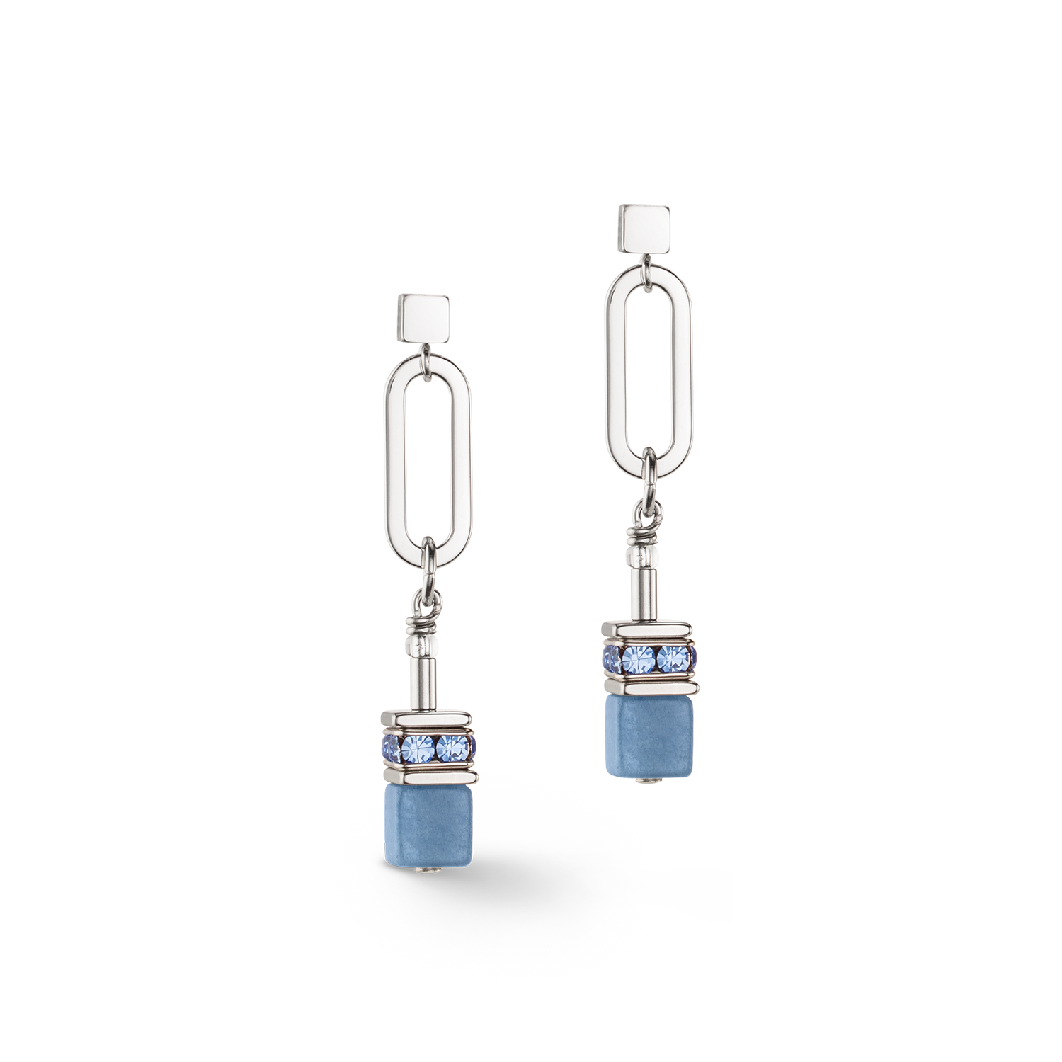 GeoCUBE® Fusion Chain Ohrringe silber-blau