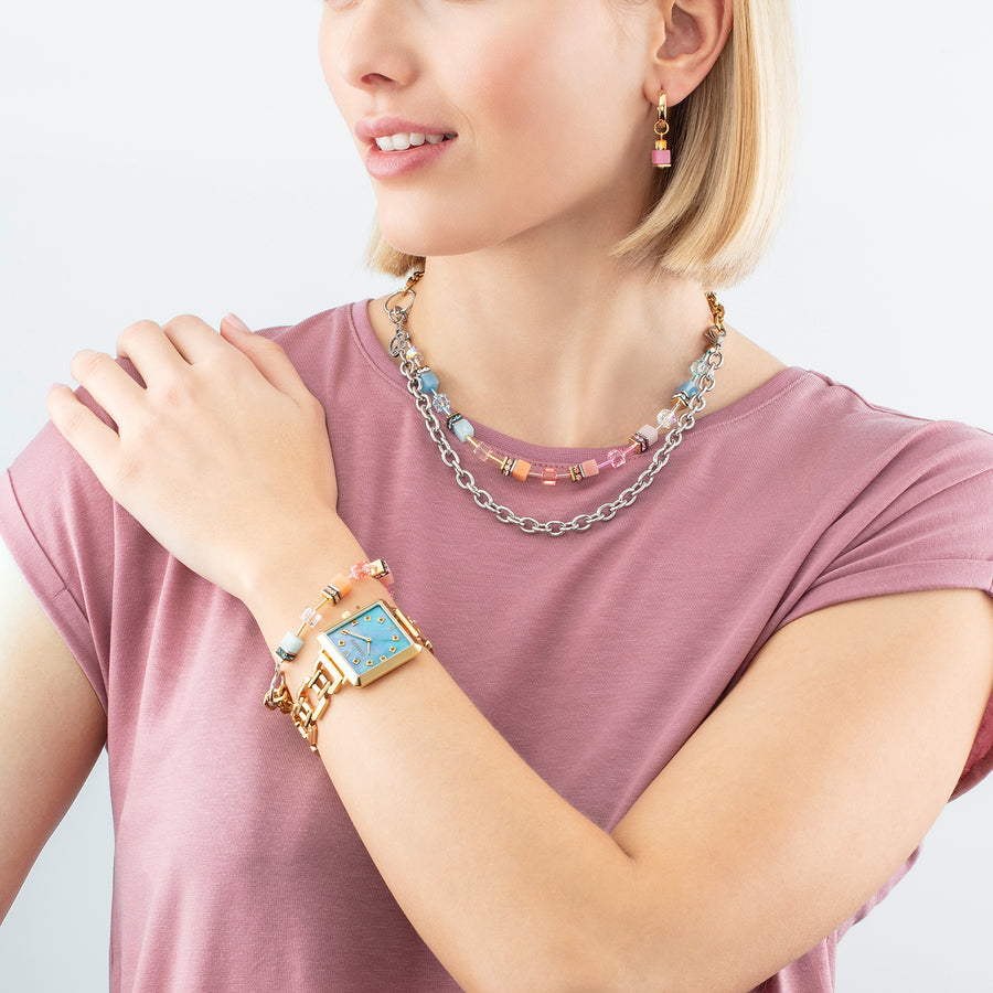 GeoCUBE® Iconic Fusion Chain Armband Aqua-Apricot