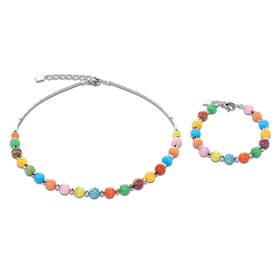 Halskette Kristalle & Tigerauge & Strass multicolor