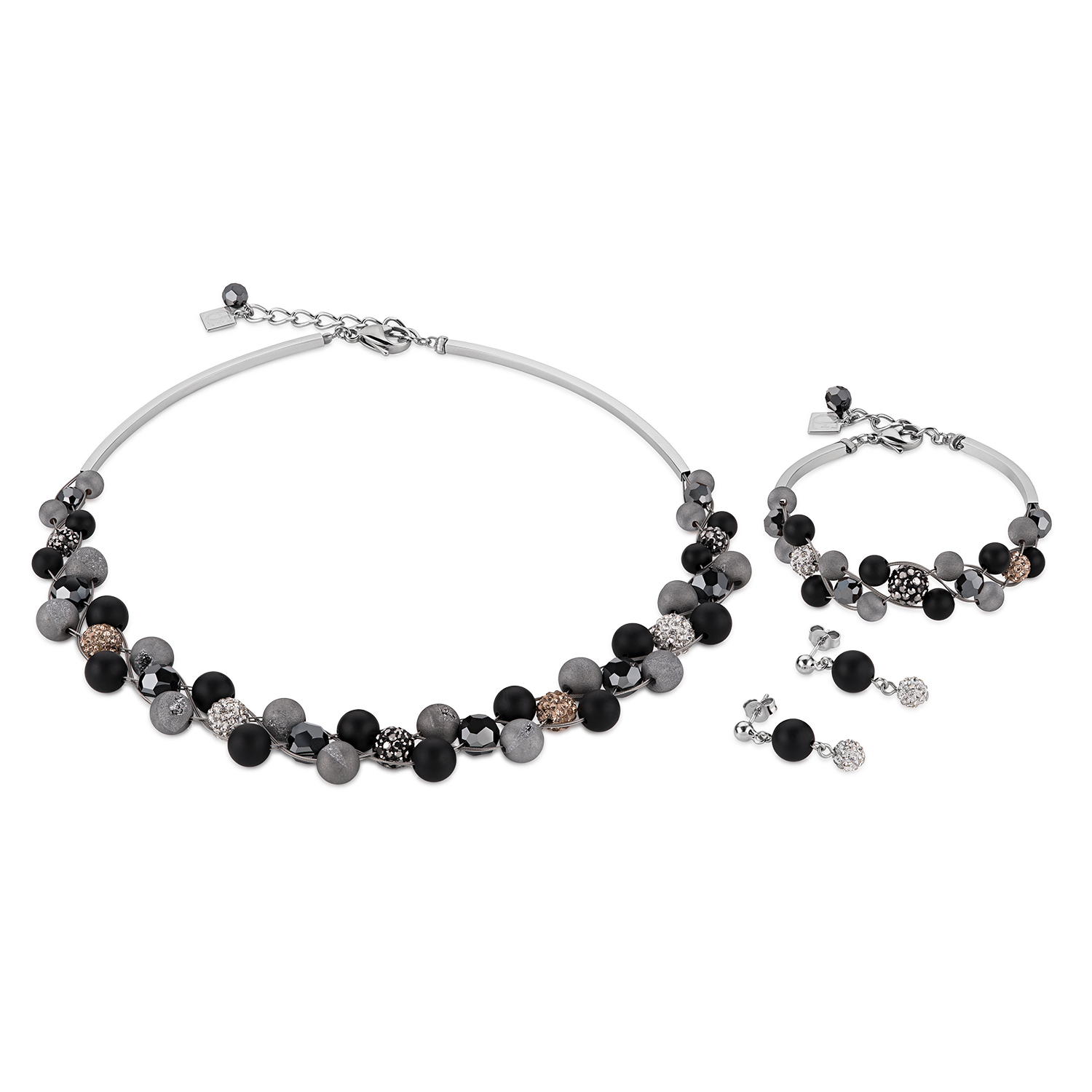 Armband Multirow Kristall Pavé & Achat & Onyx multicolor natur