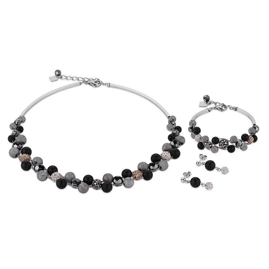 Armband Multirow Kristall Pavé & Achat & Onyx multicolor natur