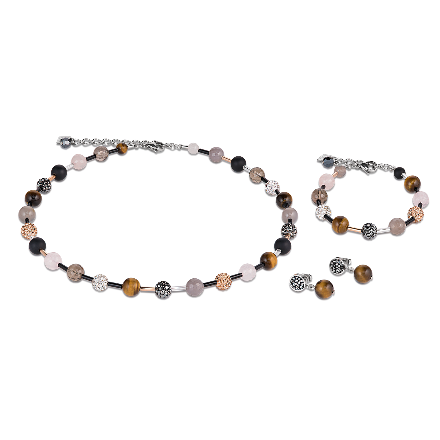 Ohrringe Kristall Pavé & Achat & Onyx multicolor natur