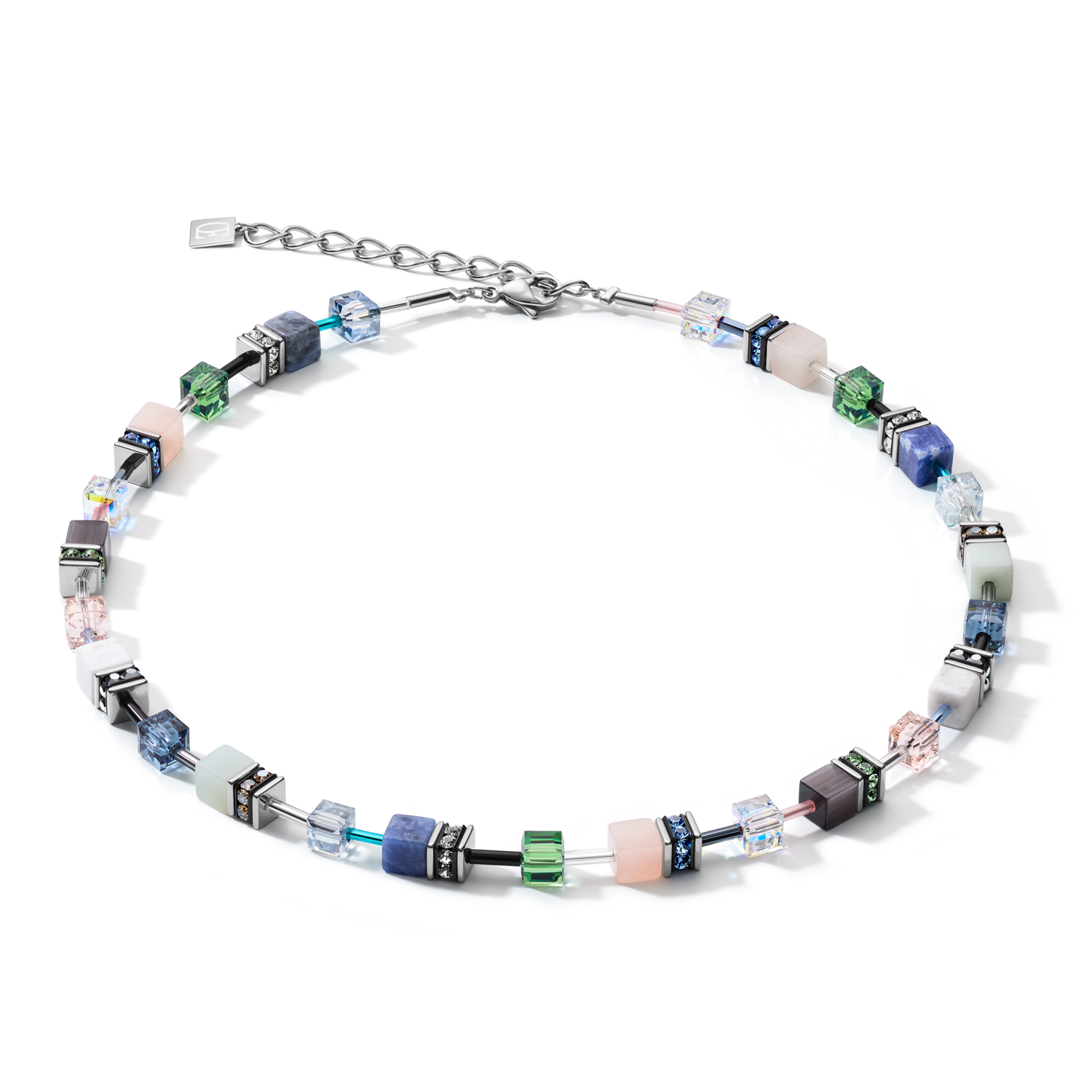 Halskette GeoCUBE® Kristalle & Edelsteine blau-grün