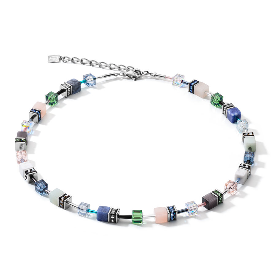 Halskette GeoCUBE® Kristalle & Edelsteine blau-grün