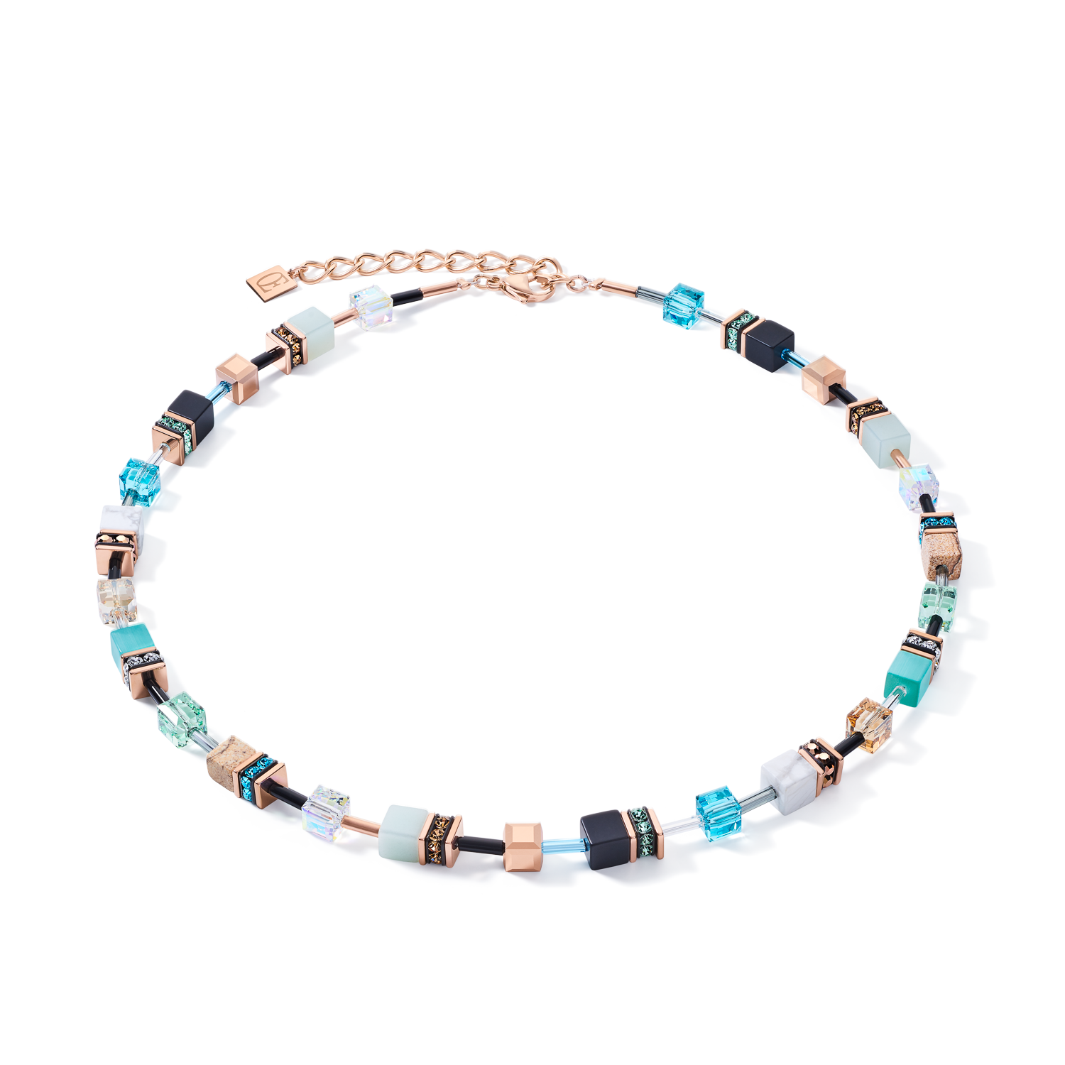 Halskette GeoCUBE® Kristalle & Edelsteine aqua-beige