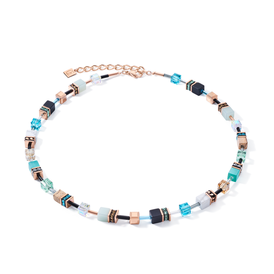Halskette GeoCUBE® Kristalle & Edelsteine aqua-beige