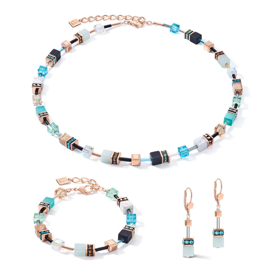 Halskette GeoCUBE® Kristalle & Edelsteine aqua-beige