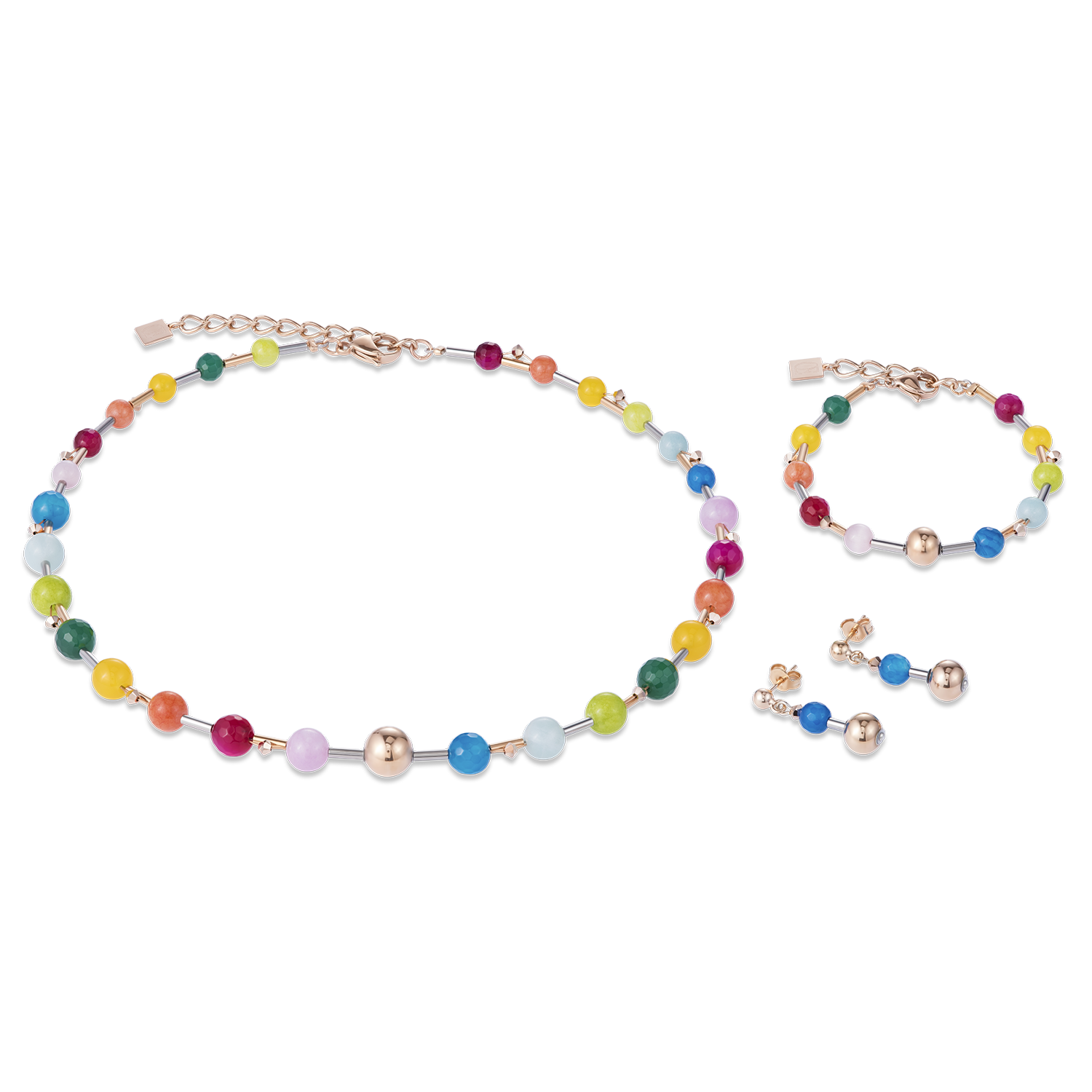 Ohrringe Edelsteine, Edelstahl roségold & Kristalle multicolor
