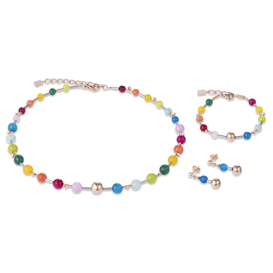 Ohrringe Edelsteine, Edelstahl roségold & Kristalle multicolor