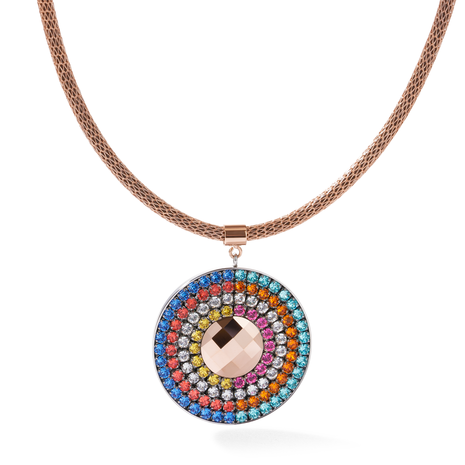 Halskette Amulett small Kristalle & Mesh multicolor