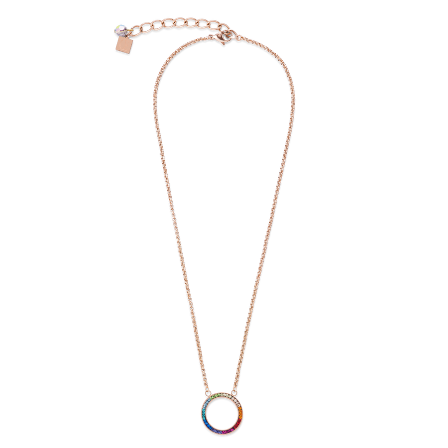 Halskette Ring Kristall Pavé & Edelstahl roségold & multicolor