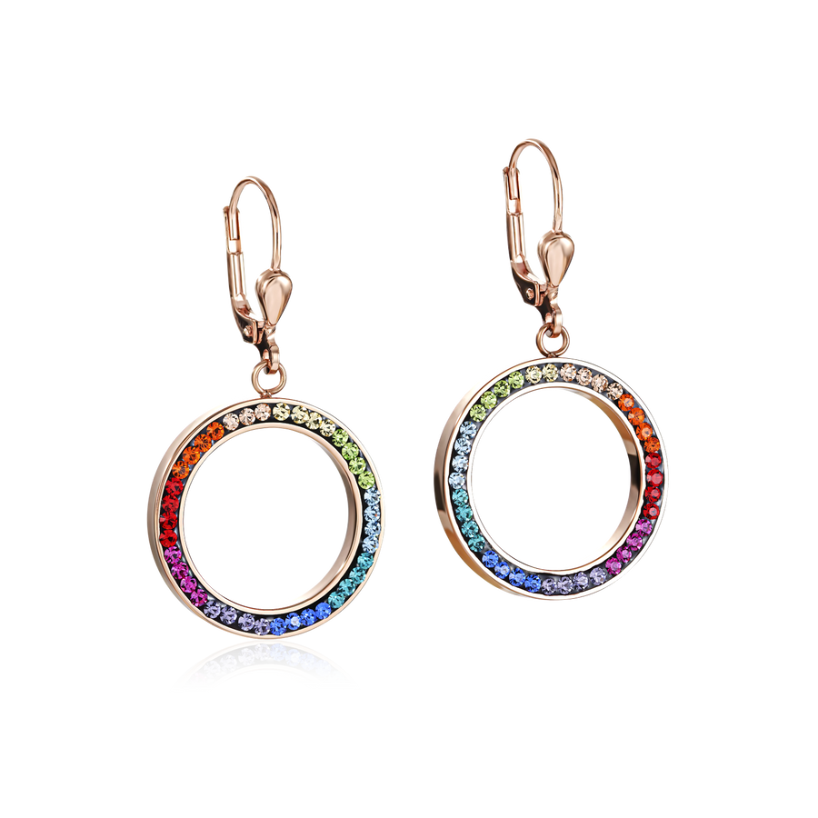 Ohrringe Ring Kristall Pavé & Edelstahl roségold & multicolor