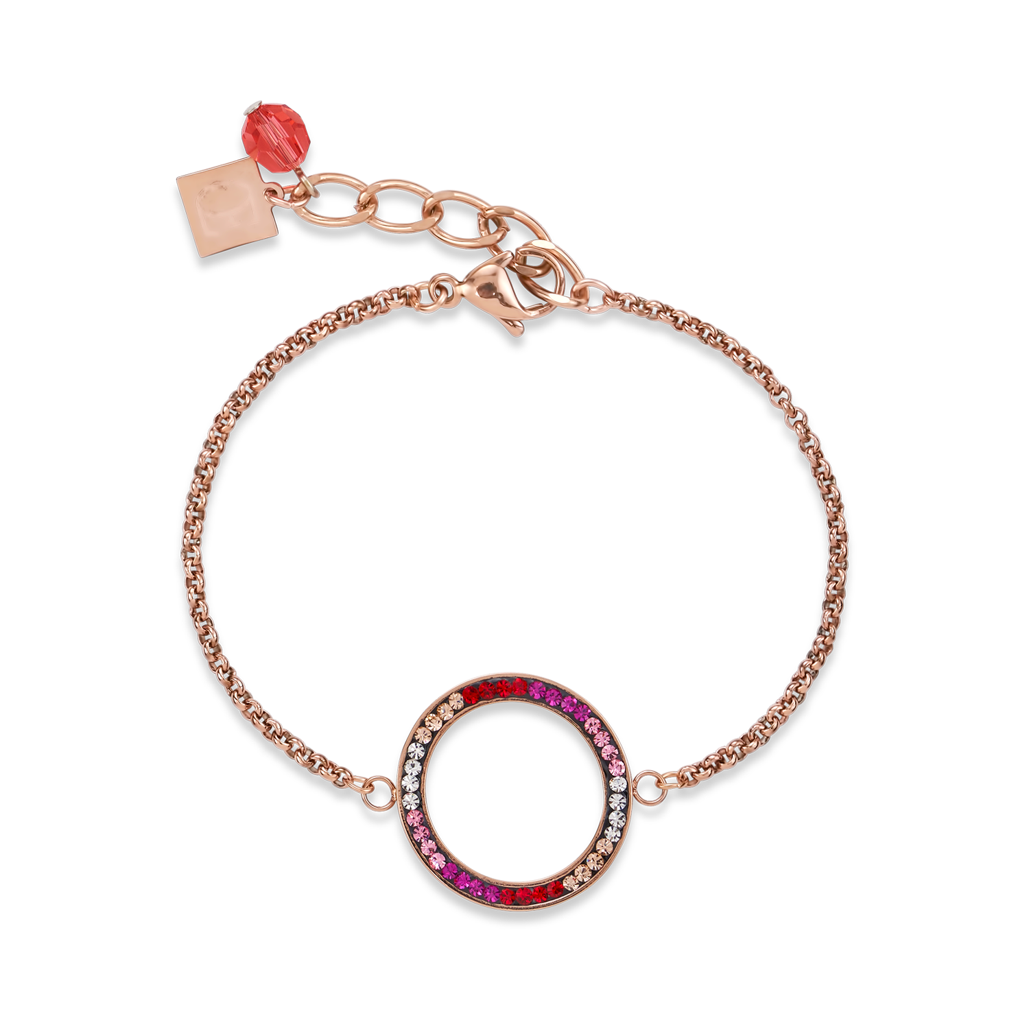 Armband Ring Kristall Pavé & Edelstahl roségold & rot-rosa