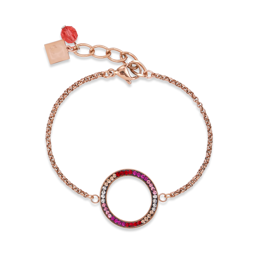 Armband Ring Kristall Pavé & Edelstahl roségold & rot-rosa