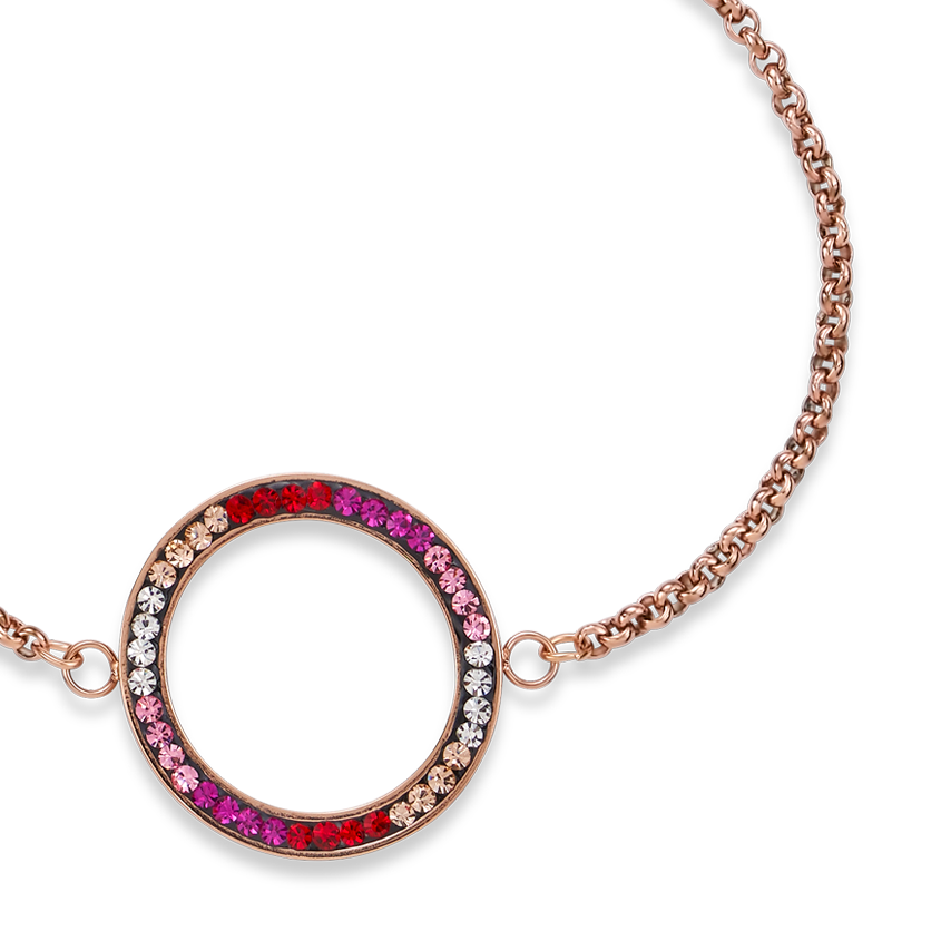 Armband Ring Kristall Pavé & Edelstahl roségold & rot-rosa