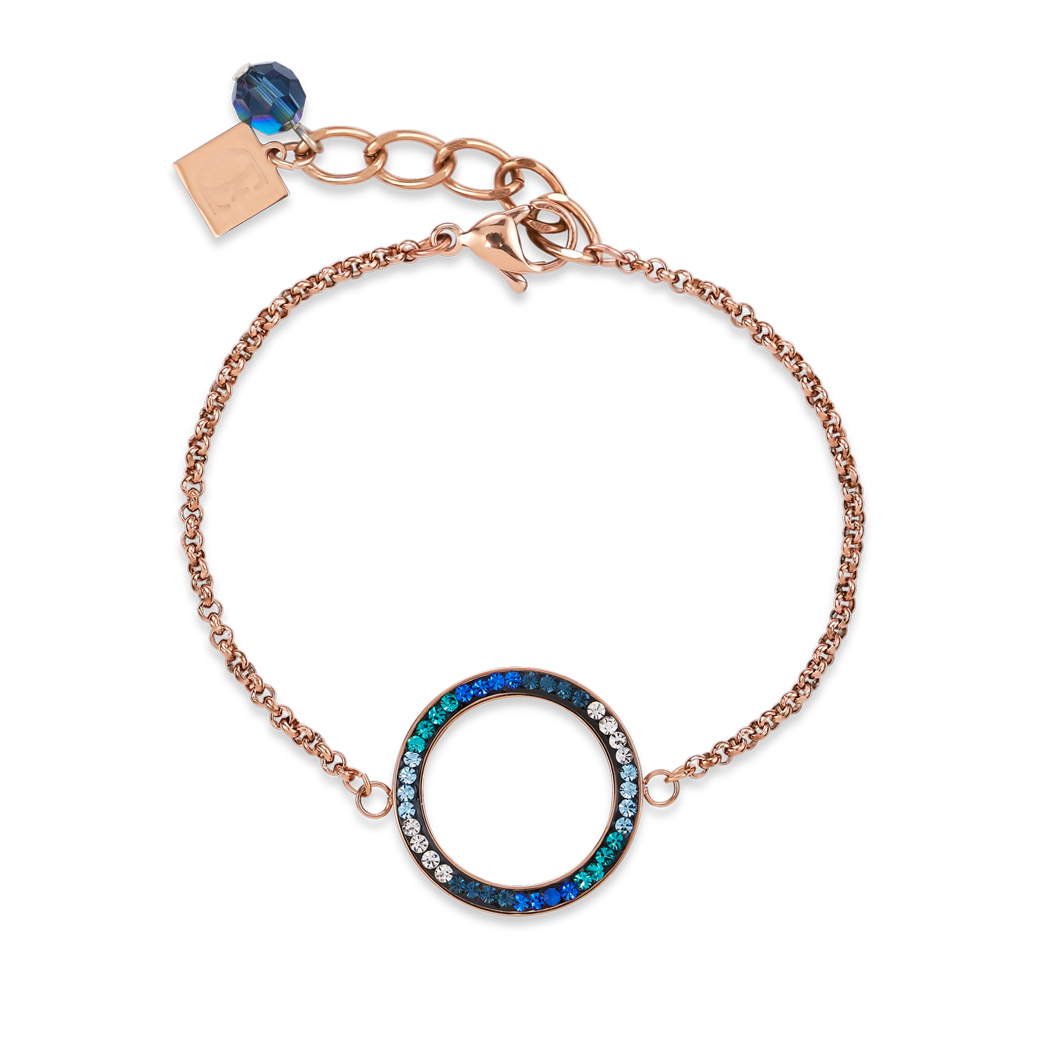 Armband Ring Kristall Pavé & Edelstahl roségold & blau-türkis