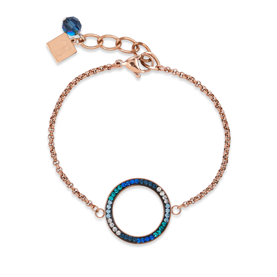 Armband Ring Kristall Pavé & Edelstahl roségold & blau-türkis