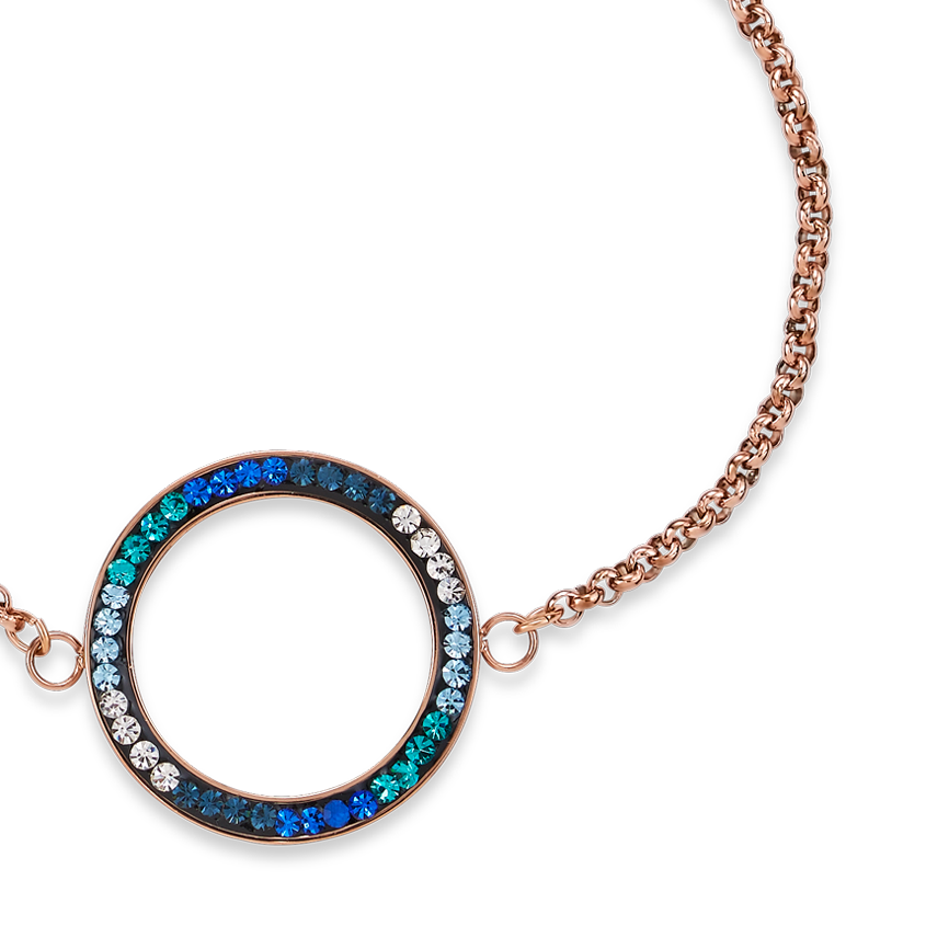Armband Ring Kristall Pavé & Edelstahl roségold & blau-türkis