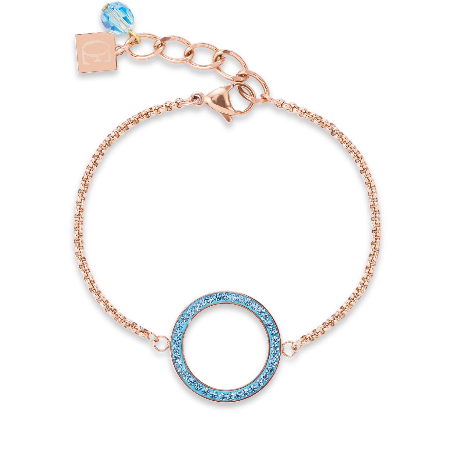 Armband Ring Kristall Pavé & Edelstahl roségold & aqua