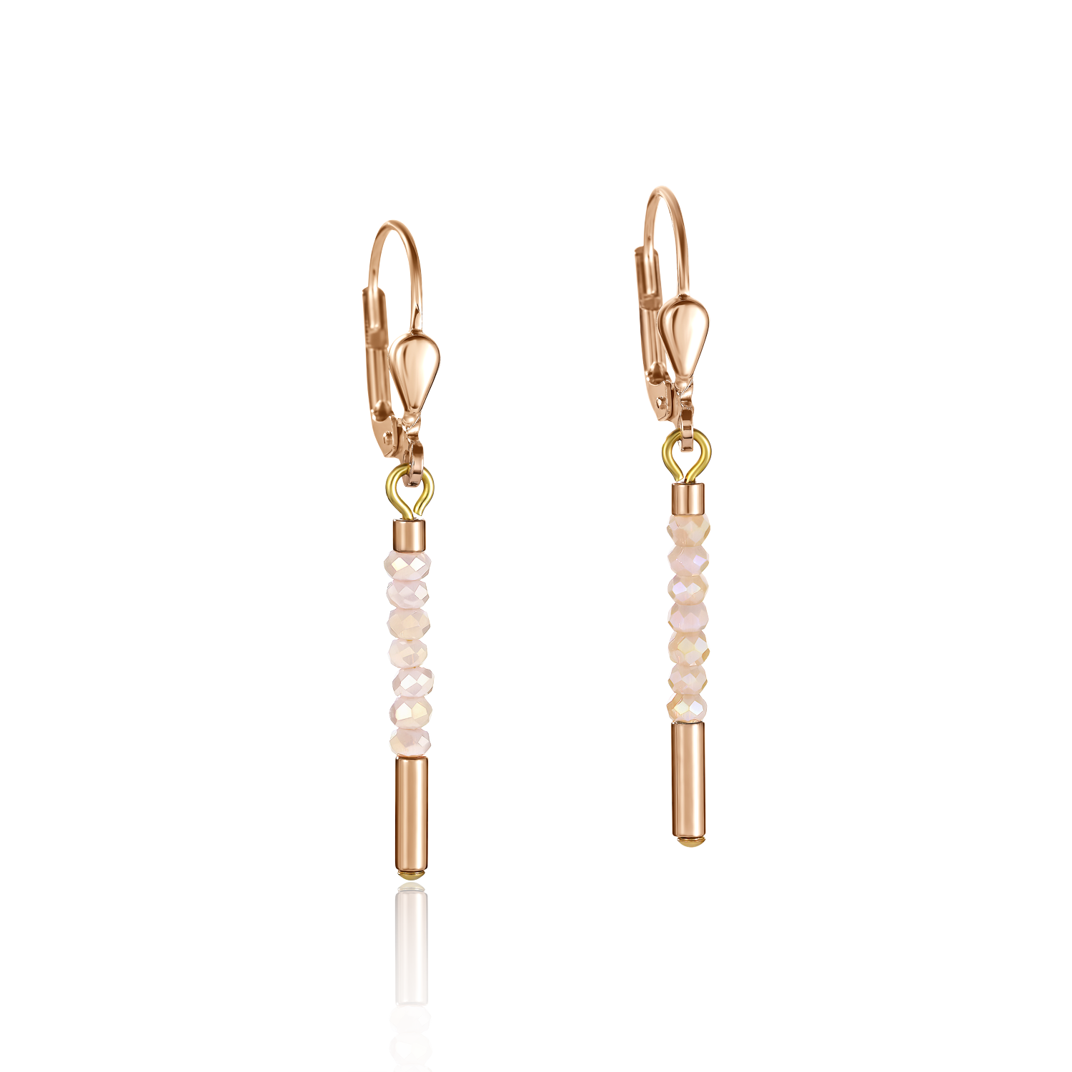 Ohrringe Wasserfall Edelstahl roségold & Glas nude