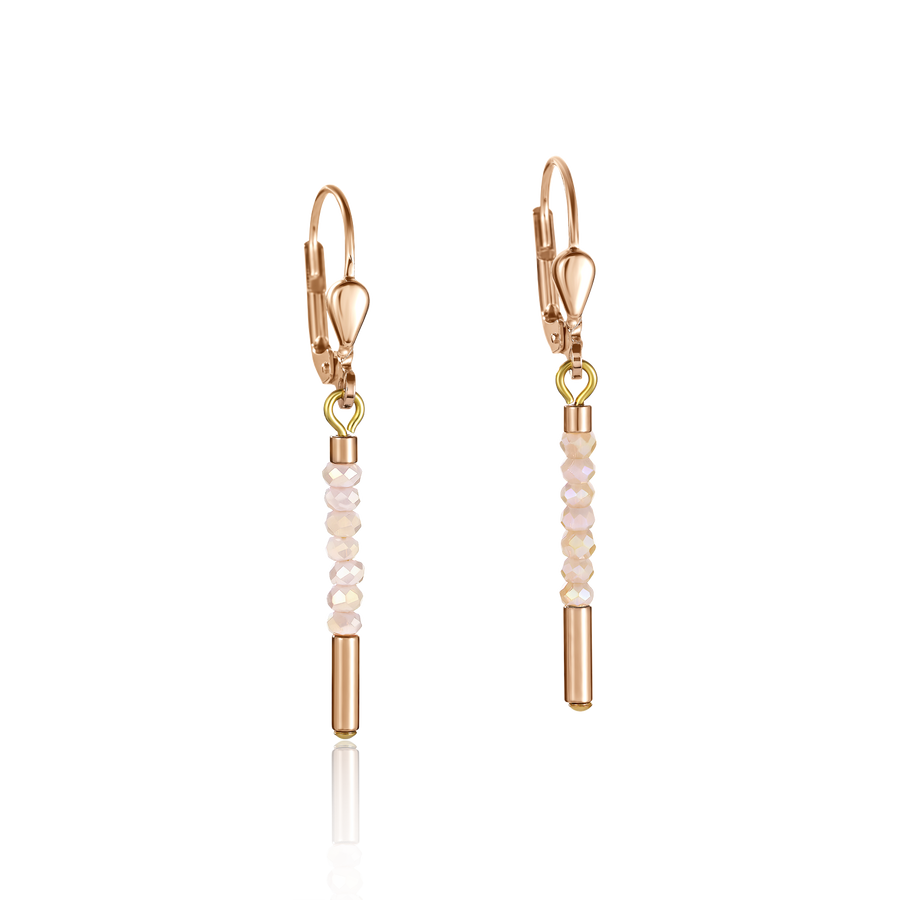Ohrringe Wasserfall Edelstahl roségold & Glas nude