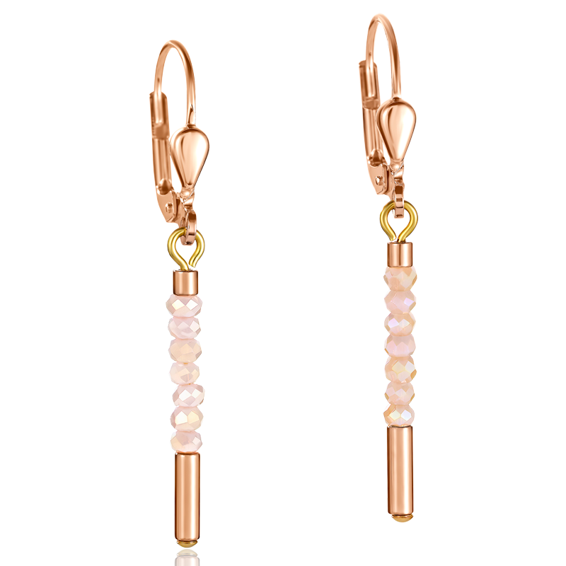 Ohrringe Wasserfall Edelstahl roségold & Glas nude