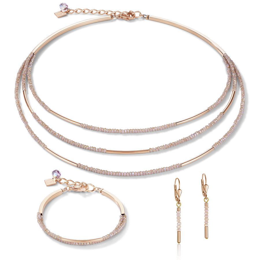 Ohrringe Wasserfall Edelstahl roségold & Glas nude