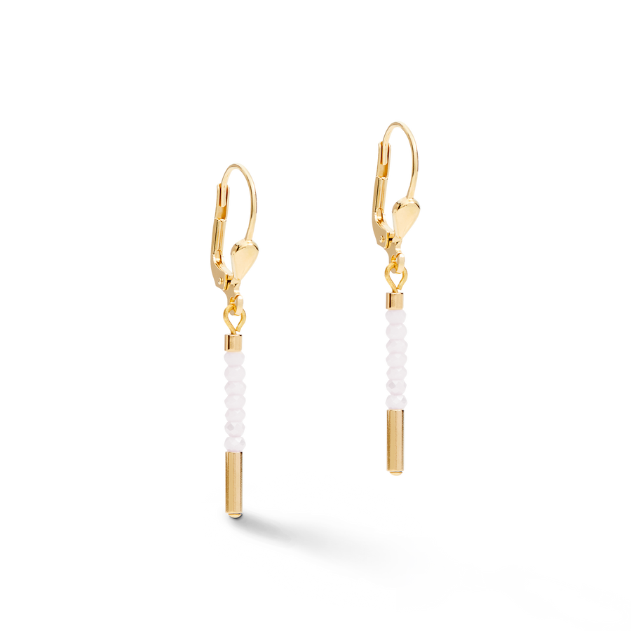 Ohrringe Wasserfall Edelstahl gold & Glas weiß