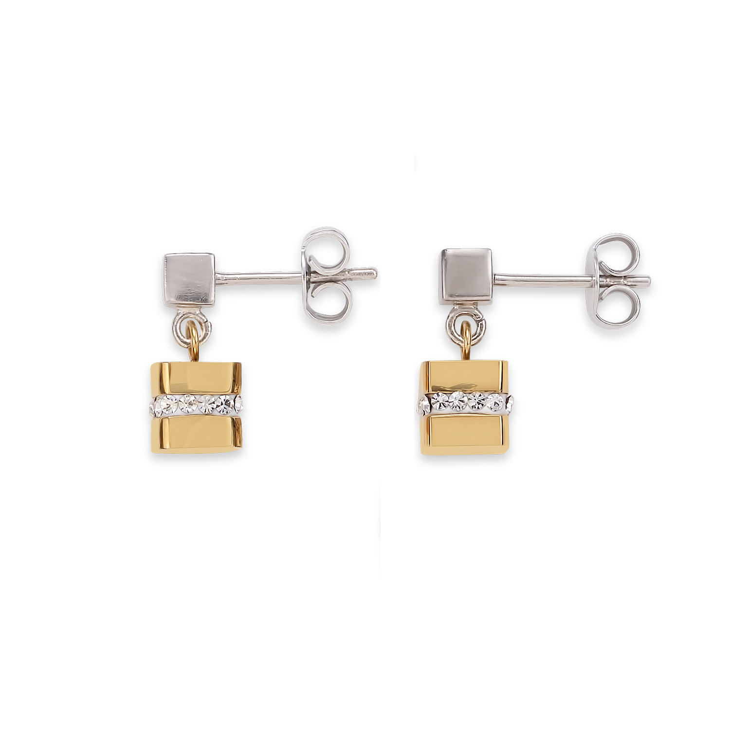 Ohrringe Cube Edelstahl gold & Kristall Pavé kristall