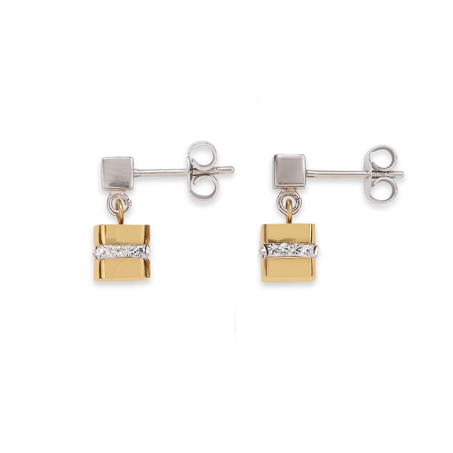 Ohrringe Cube Edelstahl gold & Kristall Pavé kristall